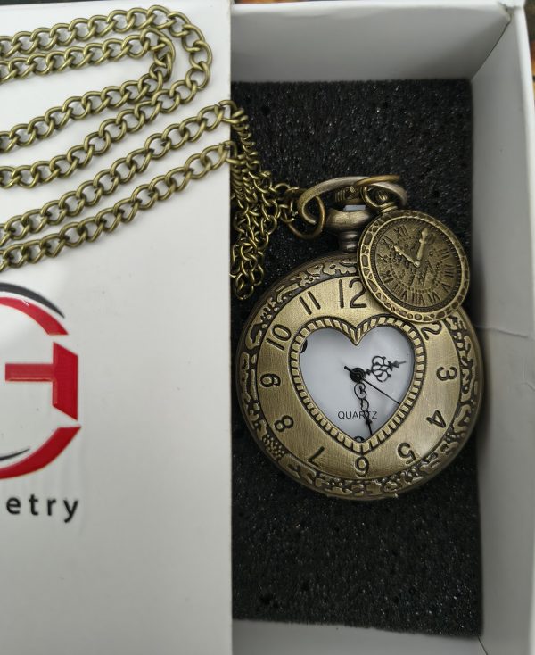 Heart Vintage Pocket Watch with Chain | Antique Love Design Quartz Watch | Romantic Gift Watch BD