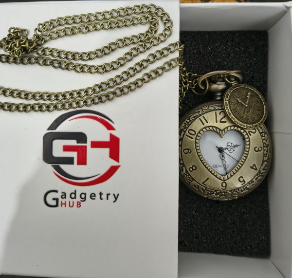 Heart Vintage Pocket Watch with Chain | Antique Love Design Quartz Watch | Romantic Gift Watch BD