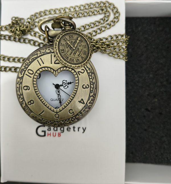 Heart Vintage Pocket Watch with Chain | Antique Love Design Quartz Watch | Romantic Gift Watch BD
